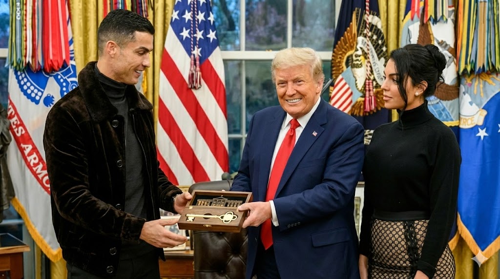 الرئيس ترامب يقدم هدية تذكارية خاصة للاعب كريستيانو رونالدو